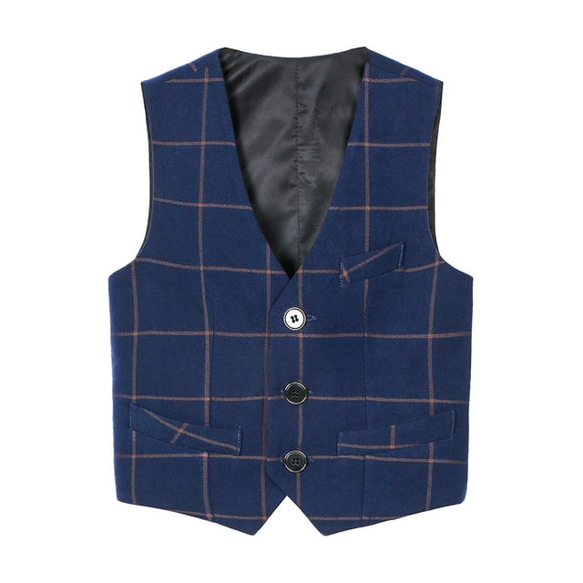 XASZHN Boy's 3 Button Plaid Formal Suit Vest Navy_001 7-8 Years