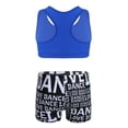 thumbnail image 2 of TiaoBug Kids Girls Basic 2 Piece Active Outfit Racer Back Crop Top and Shorts Set for Gymnastics Dancing Workout Blue&Black XL, 2 of 7