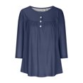 thumbnail image 3 of RXIRUCGD T-shirt d'Été Décontracté pour Femmes Manches Trois-Quarts Col Rond Froncé Blouse, Marine, Taille: 2TG, 3 of 5
