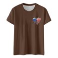 thumbnail image 1 of Hauts pour Femmes Jour de l'Indépendance Drapeau Col Rond Imprimé Lettre Manches Courtes T-Shirts pour Femmes Marron TTG, 1 of 4