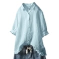 thumbnail image 1 of MAWCLOS Chemises pour Femmes Couleur Unie Blouse Boutonnée Tunique Ample à Volants Cyan 4TG, 1 of 2