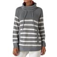 thumbnail image 3 of Women Stripe Turtle Neck Pocket Front Long Sleeve Knitted Sweater, 3 of 7