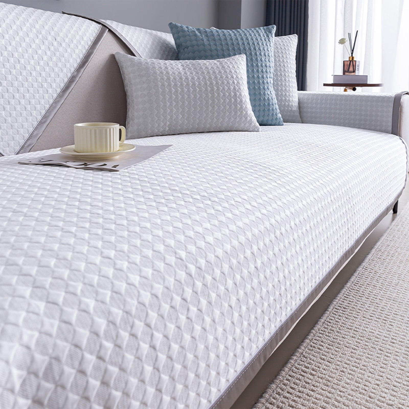 Tuitoonm Sofa Cover Lce Silk Cool Summer Sofa Cushion Simples Solid Color Non Slip Machine Washable Cool Sofa Cushion Double Sofa