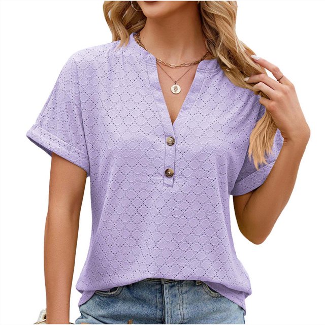 RKSTN Womens Tops 2024 Fashion Casual Short Sleeve V Neck Tops Loose Plus Size Solid Color Mesh Breathable Temperament Tops