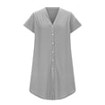 thumbnail image 4 of Amzcrzy Robes d'Été pour Femmes Couleur Unie Col en V Robes d'Été pour Femmes Décontractées à Boutons Manches Courtes Robe Chemise Tendance Ample Robe Courte, 4 of 7
