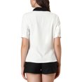 thumbnail image 3 of INSPIRE CHIC Women's Contrast Collar Tie Ruffle Front Button Short Sleeve Work Shirt XL White, 3 of 6