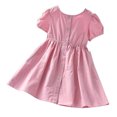 thumbnail image 1 of Yanlir Robe à Boutons à Col Rond pour Filles 2-7 Ans Été à Manches Courtes Mignonne avec Nœud Robe de Princesse pour Occasions Confortables et Polyvalentes (Rose, 2 Ans), 1 of 5