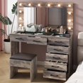 thumbnail image 3 of Ktaxon Large Makeup Vanity, Vanity Table Set w/ Visible Glass Top w/ Charging Station, Gray, 3 of 9