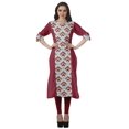 thumbnail image 2 of Moomaya Printed Straight Kurtis For Women V Neck Roll Up Sleeves Kurta Tunic, 2 of 6