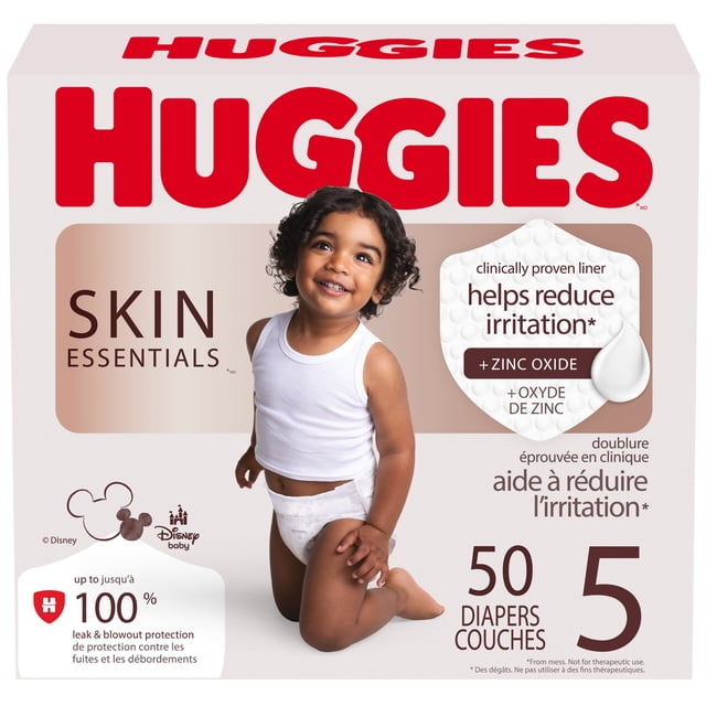 Huggies Skin Essentials Baby Diapers, Size 5 (27+lbs), 50 count