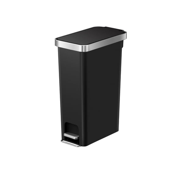 Better Homes & Gardens Kitchen Trash Can, 40l Plastic Slim Step Garbage Bin with Soft Close Lid, Black