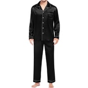 Ketyyh-chn99 Womens Pajamas Set Shorts Sleepwear Women's Casual Pyjamas Long Sleeve Blouse Button Silk Satin Two Piece Sleepwear Suit Pant Pyjama Black,L