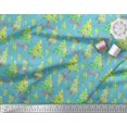 thumbnail image 3 of Soimoi Blue Japan Crepe Satin Fabric Text & Christmas Tree Print Fabric by the Yard 42 Inch Wide, 3 of 5