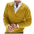 thumbnail image 3 of MIASHUI Men's Fall Winter Pullover V-Neck Solid Color Cardigan Knit Shirt Jacket Long Sleeve Comfort Yellow,L, 3 of 5