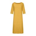 thumbnail image 4 of Robe en Coton et Lin pour Femmes Grande Taille Manches 3/4 Col Rond Coupe Ample Droite Unie Midi, 4 of 4