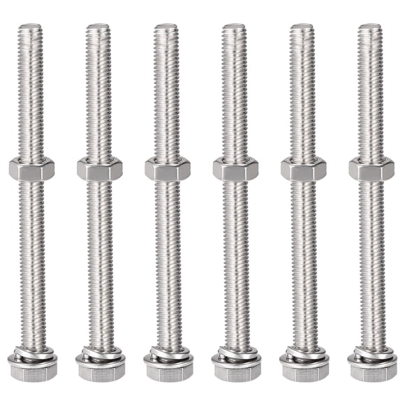 Unique Bargains M8 x 100mm 304 Stainless Steel Hex Head Screws Bolts, Nuts, Flat & Lock Washers Kits 6 Sets