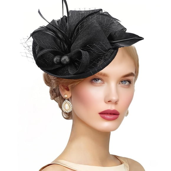 HHBEAUTY Tea Party Fascinator Hat for Women Kentucky Headwear Derby Pillbox Church Hat for Cocktail Wedding, Fascinator Tea Party Hat - 2025 Derby Pillbox Kentucky Hat for Women, Black