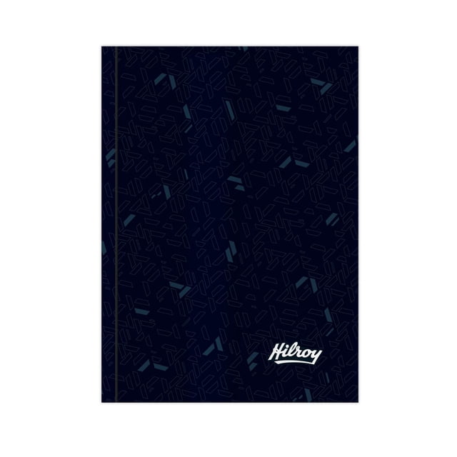 Hilroy® Hardcover Lunix Notebook, 160pg, front view showing a dark blue hard cover with a subtle geometric pattern and white Hilroy logo on the bottom right, suitable for school or office use as a memo notepad with 160 ruled pages on 56 gsm white paper.
