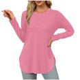 thumbnail image 1 of Pisexur Hauts pour Femmes Décontractés Col Rond T-Shirts Couleur Unie Été Classique Manches Longues Tuniques Tendance Blouses Automne, 1 of 6