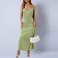 thumbnail image 1 of Mceream Robe Midi Moulante Froncée pour Femme à Bretelles Spaghetti Longue Combinaison Satin Soie Robe Midi Dos Nu Soirée Fête Invitée de Mariage Robe Cocktail Jaune m, 1 of 7