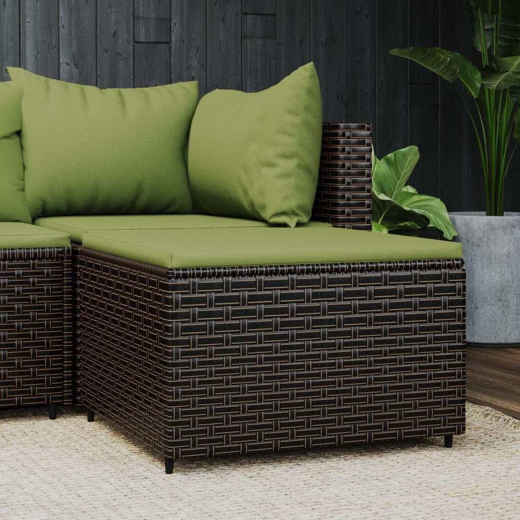 vidaXL Repose-Pieds de Jardin avec Coussin Brun en Rotin Poly