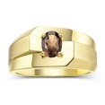 thumbnail image 1 of RYLOS Men's Rings 14K Yellow Gold Ring Classic Solitaire 7X5MM Oval Shape Gemstone Designer Band Smoky Quartz June Birthstone Rings For Men Size 8, 1 of 7