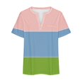 thumbnail image 5 of Timegard Plus Size Top for Women Notched V Neck Drop Shoulder Color Block Short Sleeve Casual Blouse, 5 of 5