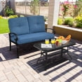 thumbnail image 1 of Costway 2PCS Patio Loveseat Bench Table Furniture Set Cushioned Chair Blue, 1 of 10