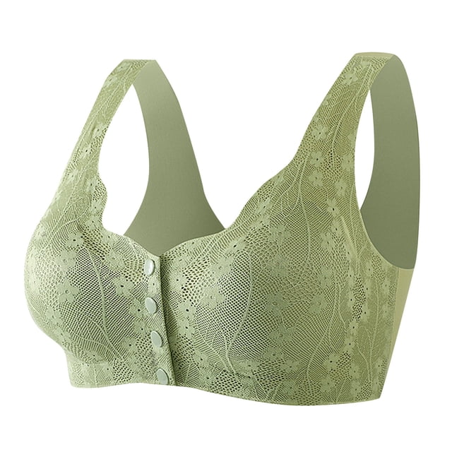 HBFAGFB Padded Bras for Women Front Button Built-In Bra Breathable Comfortable Underwear Green Size L