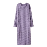 Womens Bathrobe, Long Sleeve Robe for Women, Loose Fit House Coat, Soft Comfortable Robe with Belt for Home Lounge