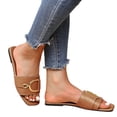 thumbnail image 2 of IUJSOY Womens Flat Sandals Summer Comfortable Square Open Toe Slip on Leather Slide Sandals, 2 of 5
