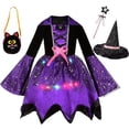 thumbnail image 3 of PMVFHDE Girl Wedding Dress Girls Light Up Witch Set Party Fancy Dress Up With Hat Fairy Stick And Tote Bag, 3 of 9
