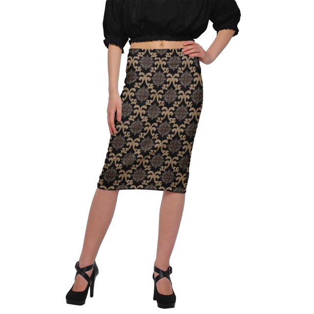 Moomaya Printed Knee Length Skirt For Women Plus Size Poly Spandex Skirt
