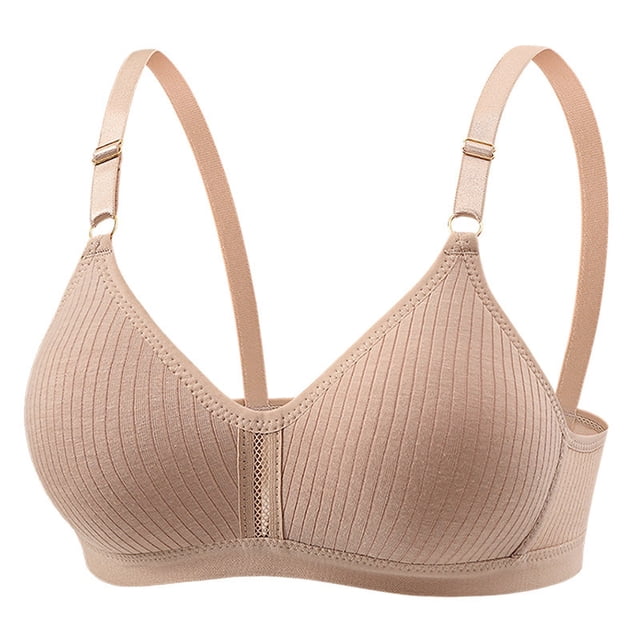 Birdeem Bras for Women Women Solid No-Wire Threaded Gathered Back Button Underwear Bra