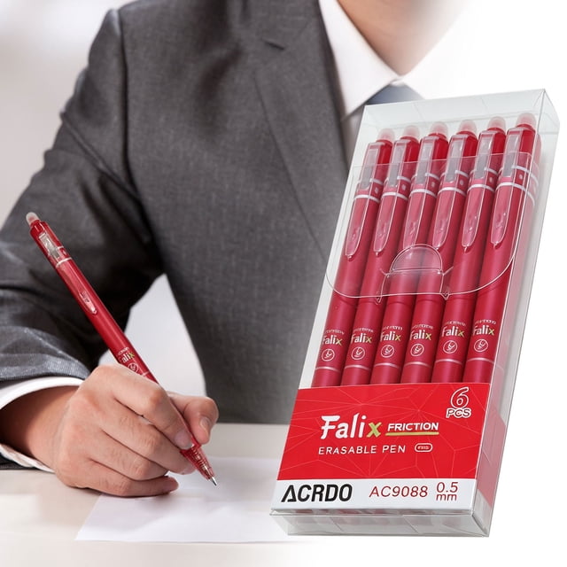 6Pcs Erasable Gel Pens Retractable Red Ink Pens Erasable Gel Ink Pens 0.5mm Fine Point Smooth Writing Pens for Office Supplies Women Men Pens