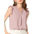 thumbnail image 1 of INSPIRE CHIC Women's Ruffled Sleeveless Pullover V- Neck Work Blouses Tops XS Pink, 1 of 8