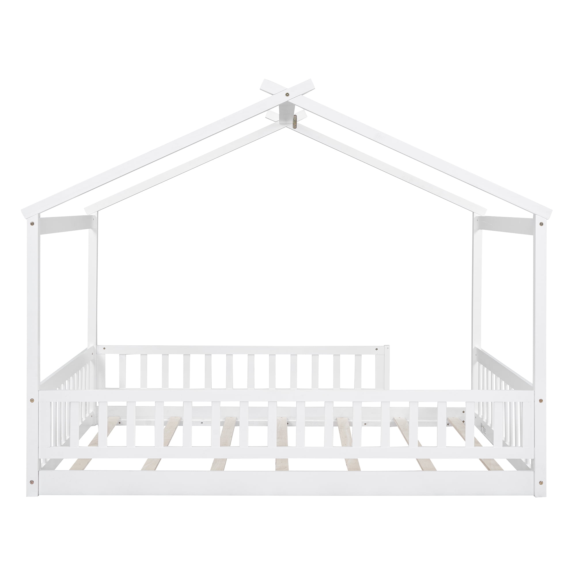 Cadre de lit cabane en bois Noble House pour lit double avec clôture, blanc