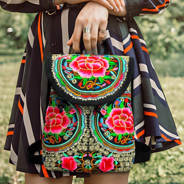 Amzcrzy Storage and Organization A Knapsack Ethnic Style Bag Embroidered Small Backpack Yunnan Embroidered Bag Embroidered Shoulders Bag Home Storage Organization and Storage Storage Container