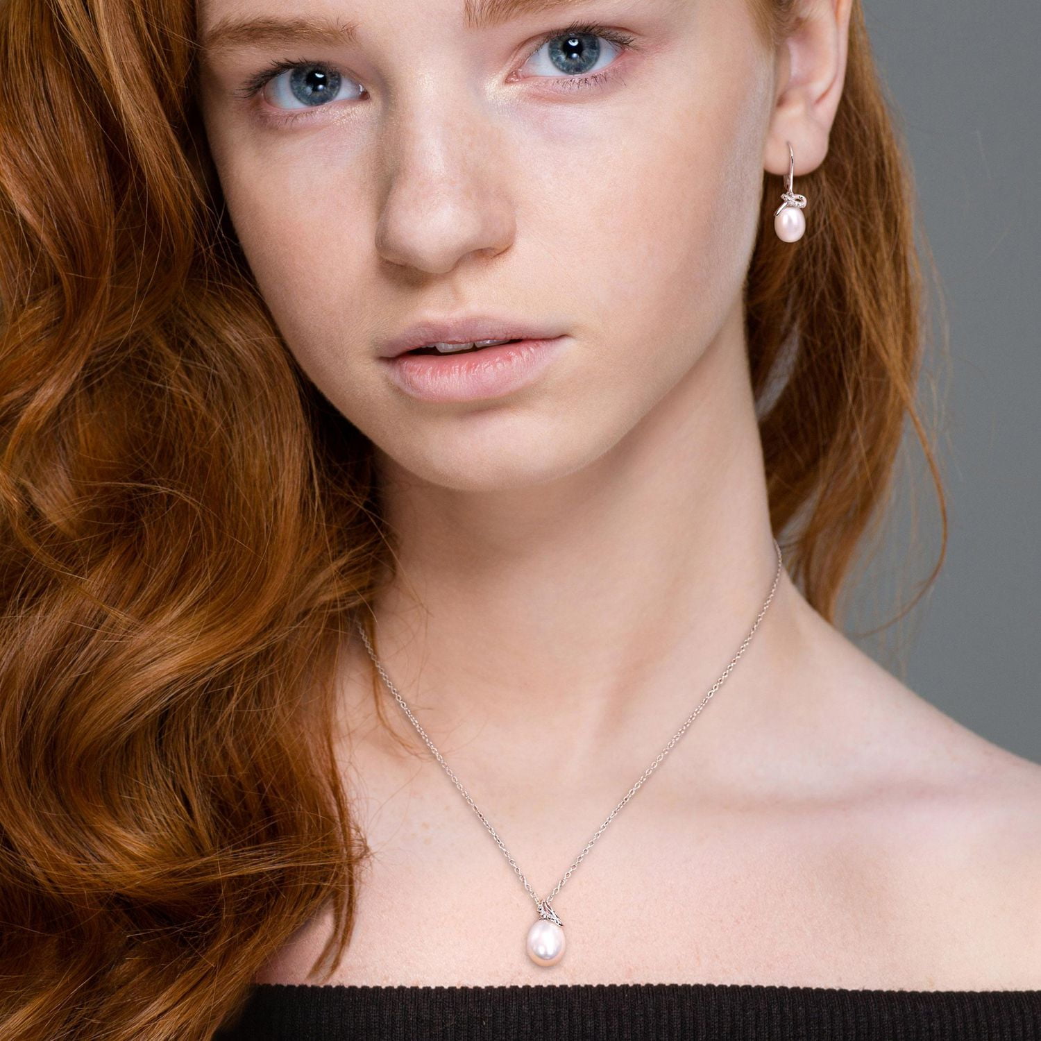 Ensemble 2-pieces Miabella colliers et boucles d'oreilles en argent sterling avec perles d'eau douce de culture et accents de diamants