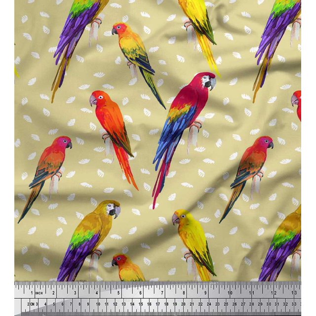 Soimoi Beige Georgette Viscose Fabric Macaw Parrot Bird Print Fabric by Yard 44 Inch Wide
