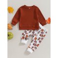 thumbnail image 2 of Faithtur Toddler Girls Halloween Pants Sets Solid Color Long Sleeve Tops Pumpkin Print Drawstring Pants Sets, 2 of 9