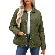 cfhntfmh Women's Lightweight Puffer Jacket Casual Long Sleeve Crop Quilted Winter Coat Button down Padded Outerwear with Pockets