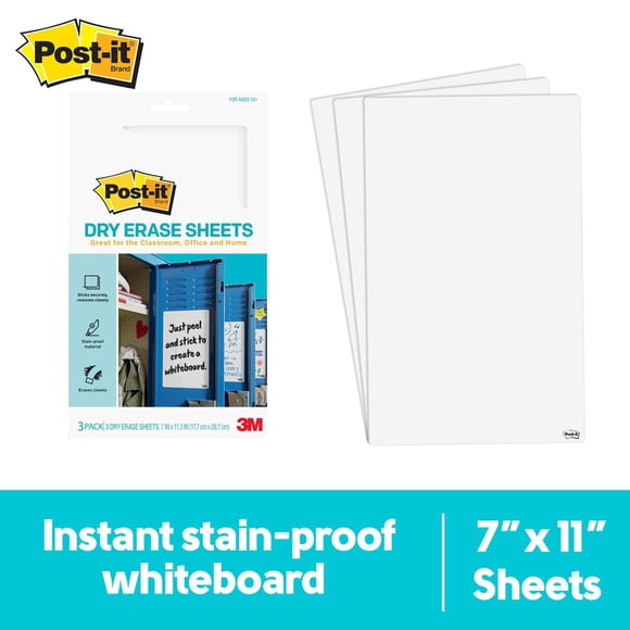 Post-it® Dry Erase Sheets DEFSHEETS-3PK, 7 in x 11.3 in (177 mm x 288 mm)