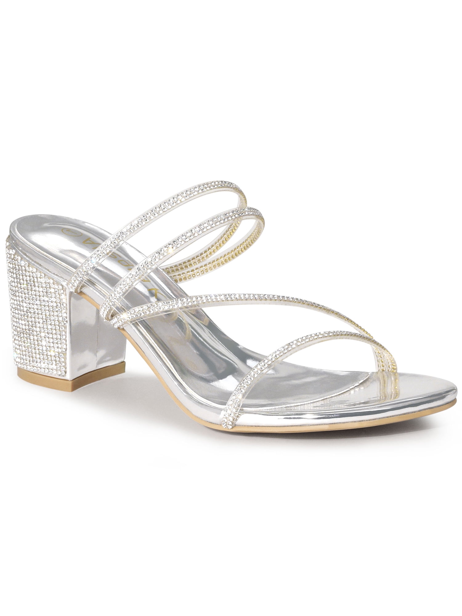 BLISSFUL STEP Sandales à Talon Bloc à Enfiler pour Femmes Argent 8