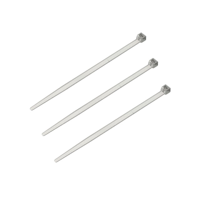 Stanley 11 inch cable ties displayed as three white plastic zip ties with locking heads, designed for cable management and securing bundles up to 10 cm diameter and 22.7 kg weight, suitable for organizing ropes and chains in home improvement projects.