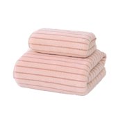 yulier 2 Piece Striped Towel Set, Bath Towel 28x55 inch, Hand Towel 14x30 inch, Super Soft Highly Absorbent Towels for Bathroom Shower Hotel Beach Spa Gym (Pink)