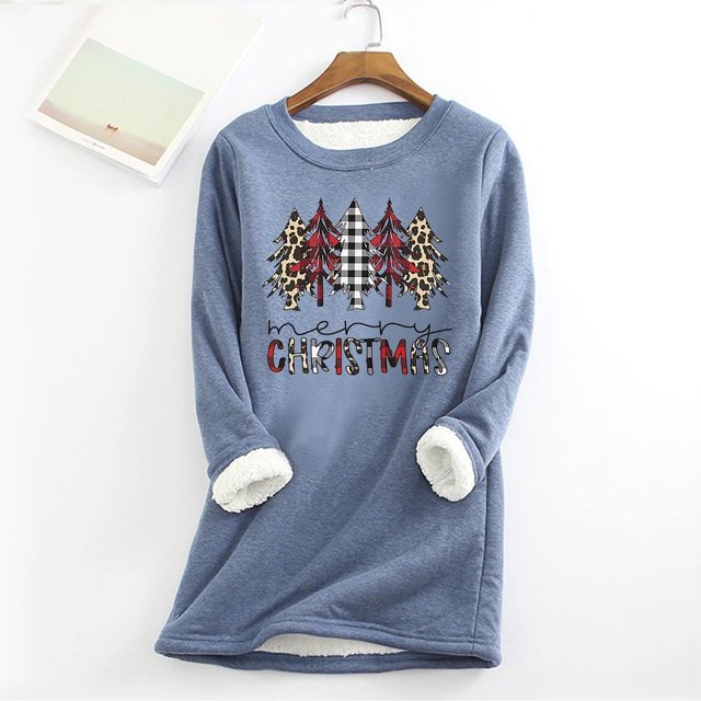 Hauts Chauds pour Femmes Mode de Noël Impression Manches Régulières Hiver Ample Vacances Décontracté Col Rond Chemise Hauts Tenues de Vacances pour Femmes en Solde