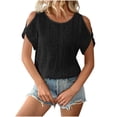 thumbnail image 1 of Plebaso T-Shirts à Épaules Dénudées pour Femmes Manches Courtes Col Rond Blouses Tuniques Décontractées Ajourées, 1 of 6