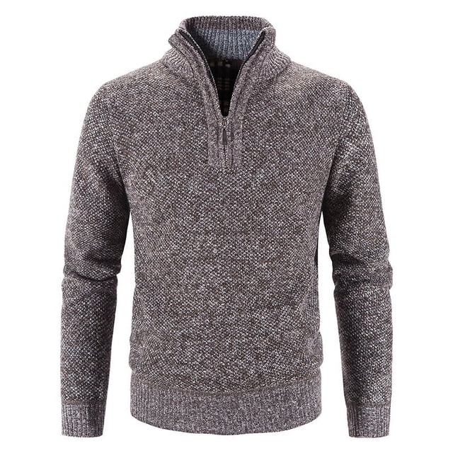 Men's Half High Neck Pullover Bottom Shirt Slim Winter Half Zipper Knit Simple Solid Colour Sweater Clothes