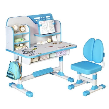 Ensemble de 2 Pcs/ensemble Bureau et Chaise d'Étude pour Enfants de Qualité Supérieure, Ensemble de Table et Chaise d'Étude Scolaire pour Enfants à Hauteur Réglable avec Motif d'Astronaute, Chaise de Bureau Ergonomique avec Grande Tablette d'Écriture, Étagère et Tiroir